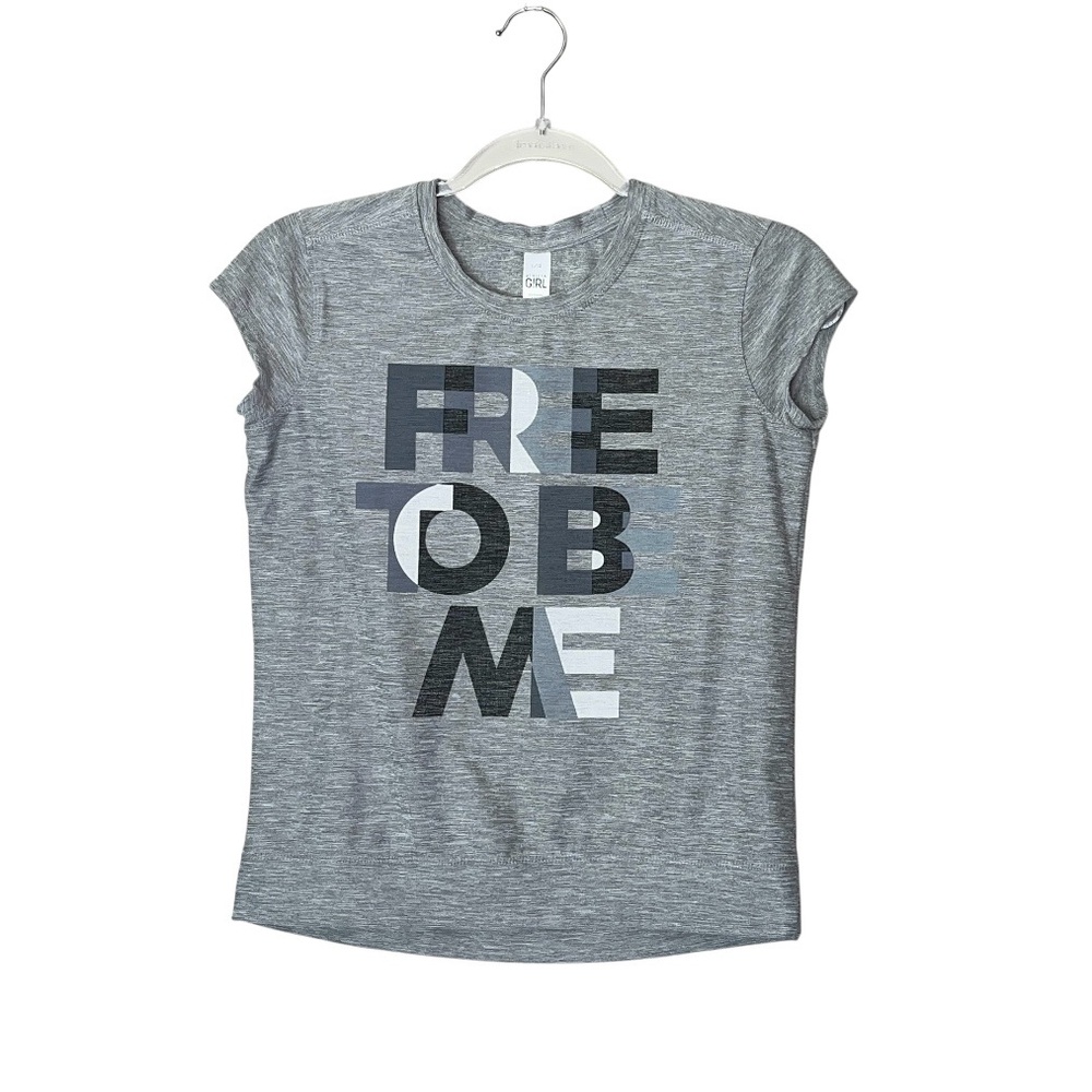 Athleta Girls Heather Gray Short Sleeve Graphic Tee Free To Be Me L (12)